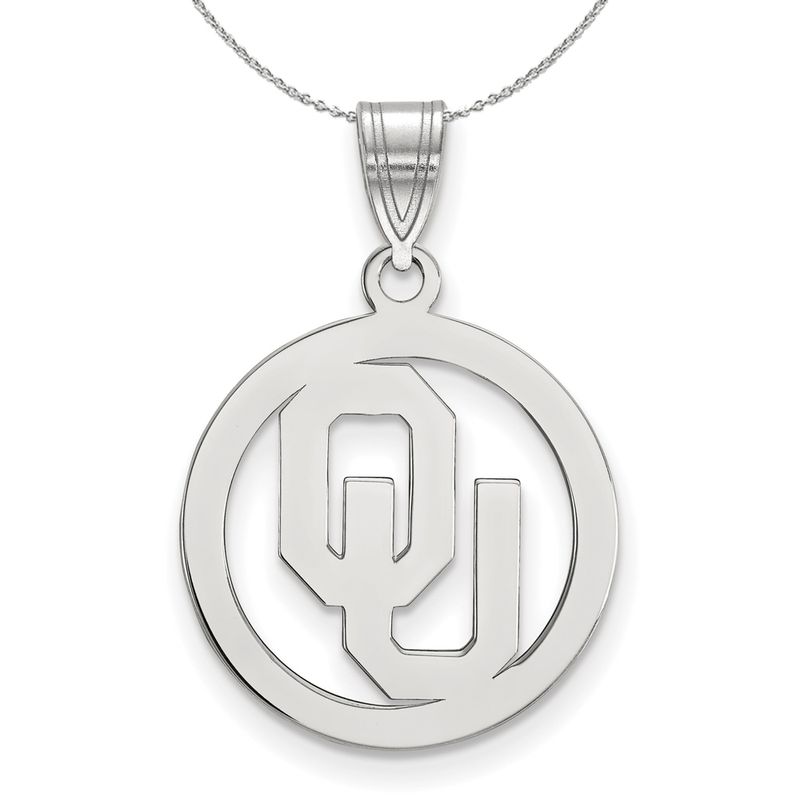 Sterling Silver U. Of Oklahoma Small Circle Necklace - 18 Inch